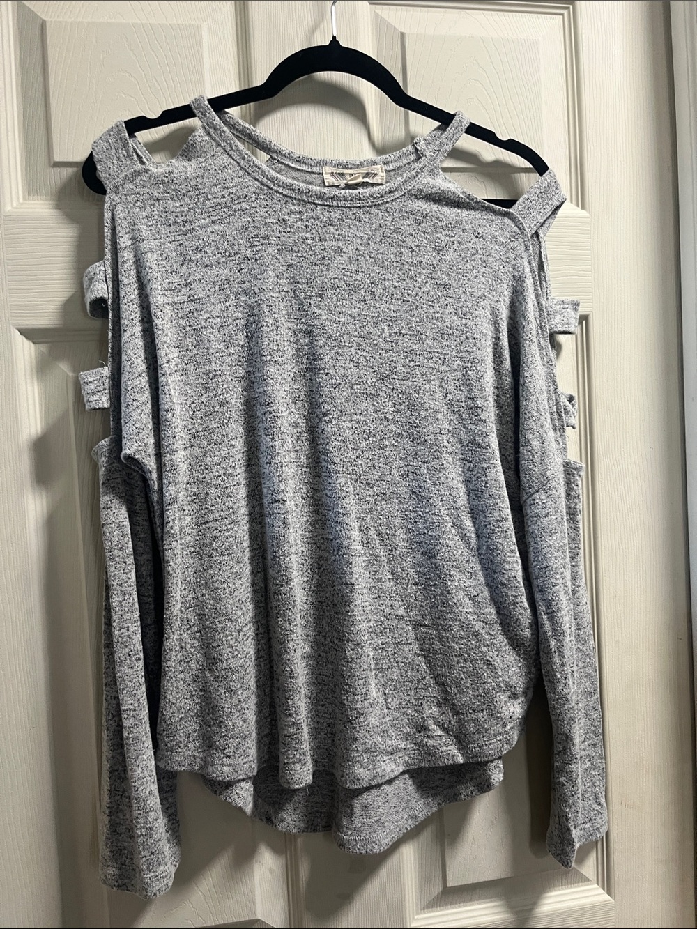 Pink Rose Gray Cold-Shoulder Long Sleeve Top